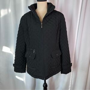 St. John's Bay Jacket Womens Sz L Black Quilted Puffer Zip Classic Capsule EUC